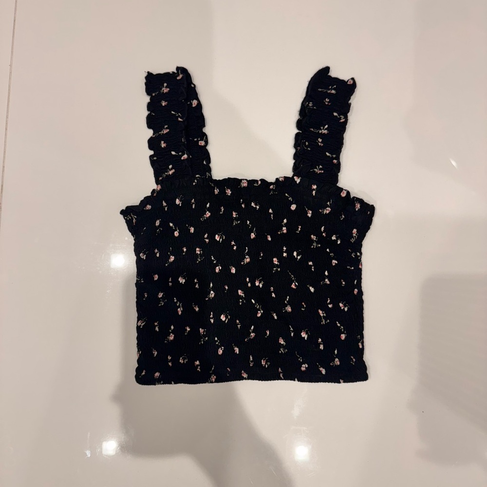 Hollister Black Floral Crop Top